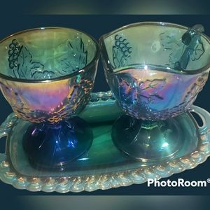Vintage Indiana Glass Company  3 Piece Creamer/Sugar Set
